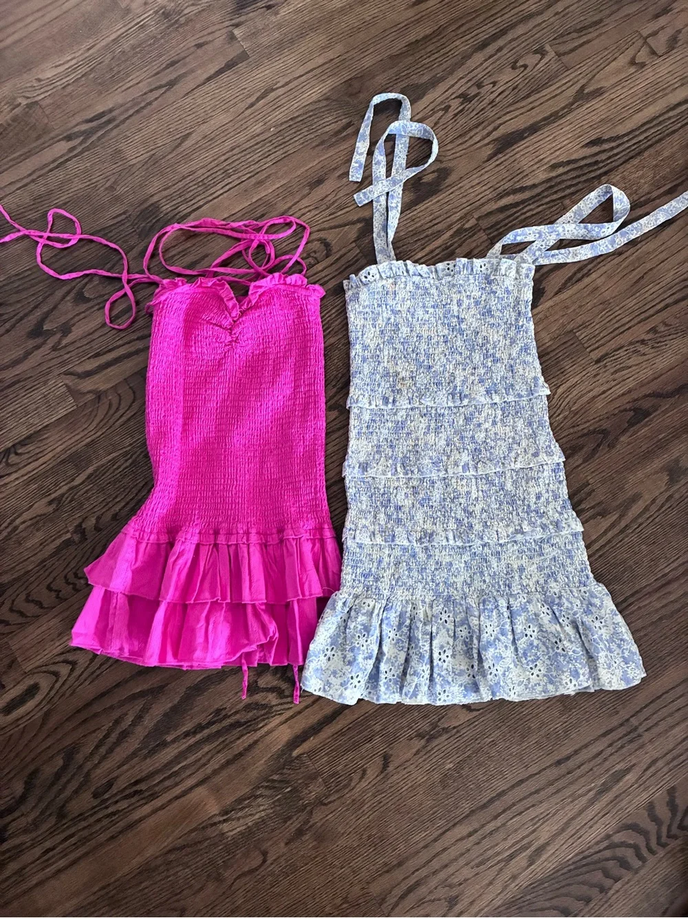 Katie J NYC Hot Pink and Blue Floral Smocked Dress BUNDLE (2)